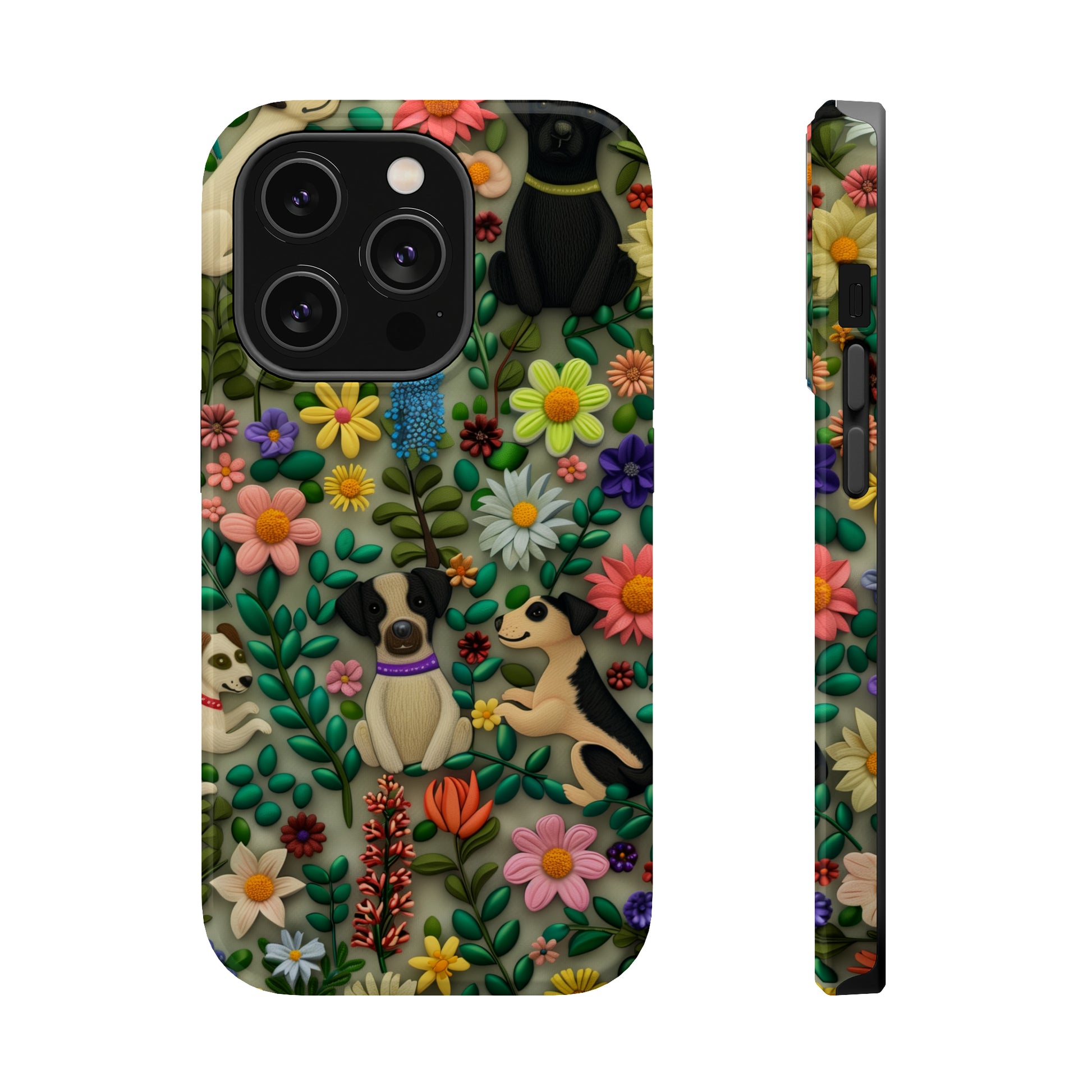 MagSafe Tough Case - Dogs and Flowers Whimsical Colorful Design Dog iPhone Case - Pets on Merch