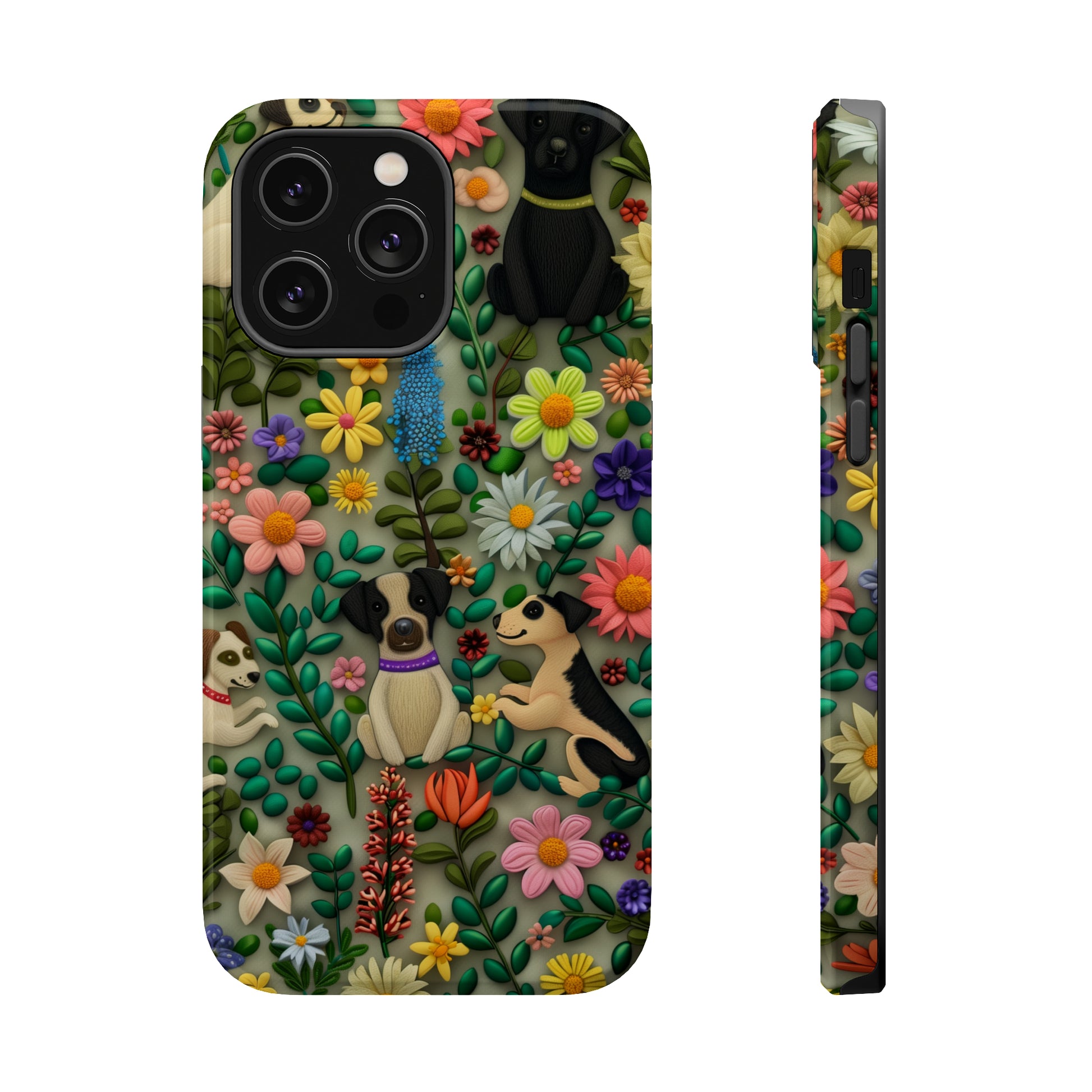MagSafe Tough Case - Dogs and Flowers Whimsical Colorful Design Dog iPhone Case - Pets on Merch