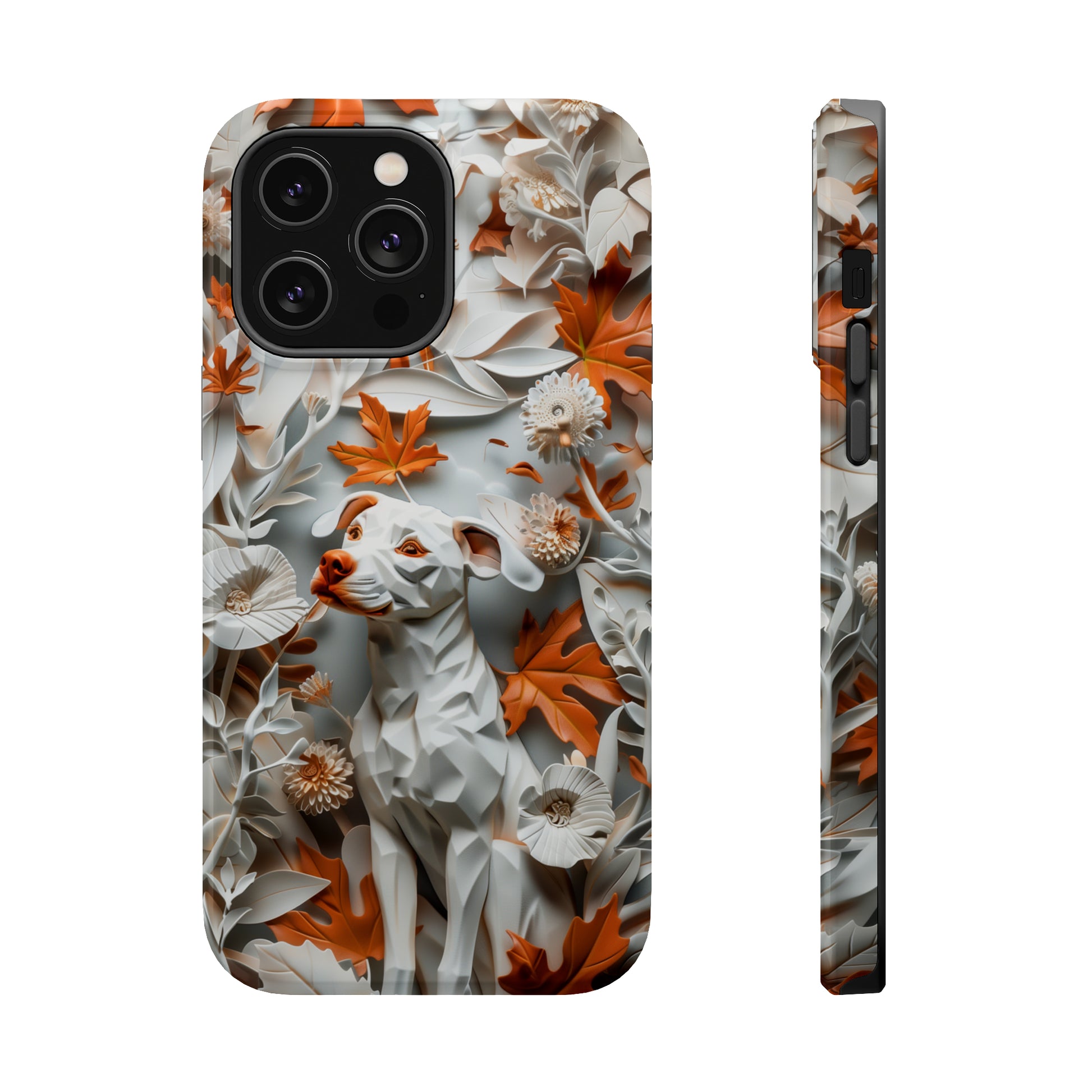 MagSafe Tough Case - Dog and Leaves Paper Sculpture Design Dog iPhone Case - Pets on Merch