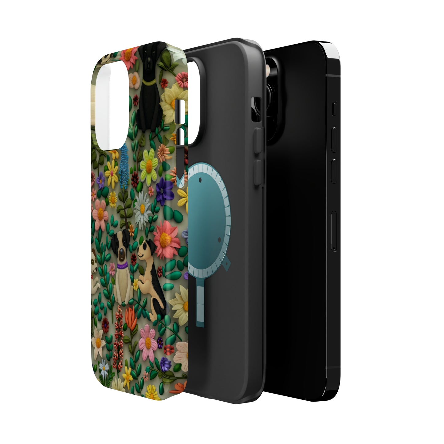 MagSafe Tough Case - Dogs and Flowers Whimsical Colorful Design Dog iPhone Case - Pets on Merch