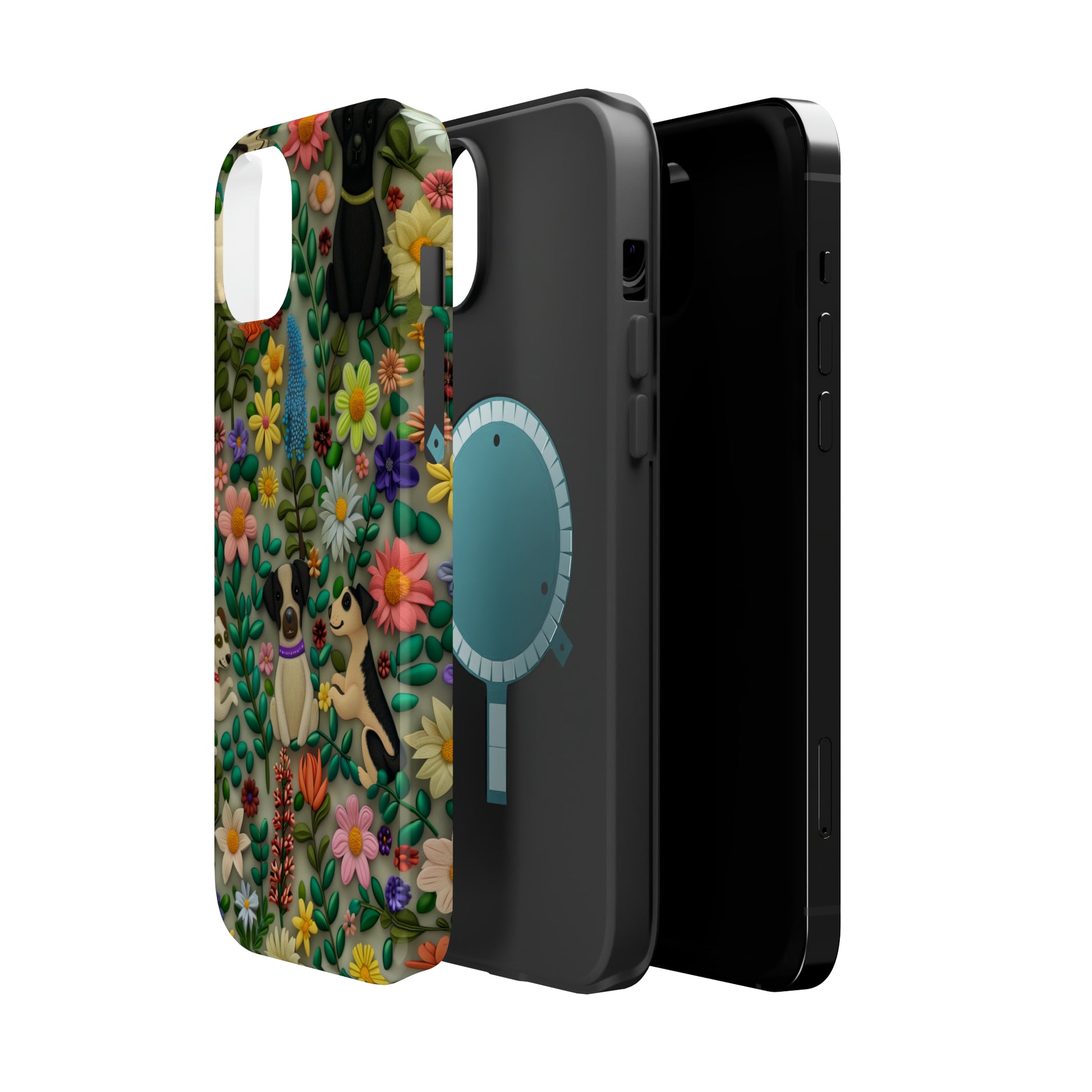 MagSafe Tough Case - Dogs and Flowers Whimsical Colorful Design Dog iPhone Case - Pets on Merch