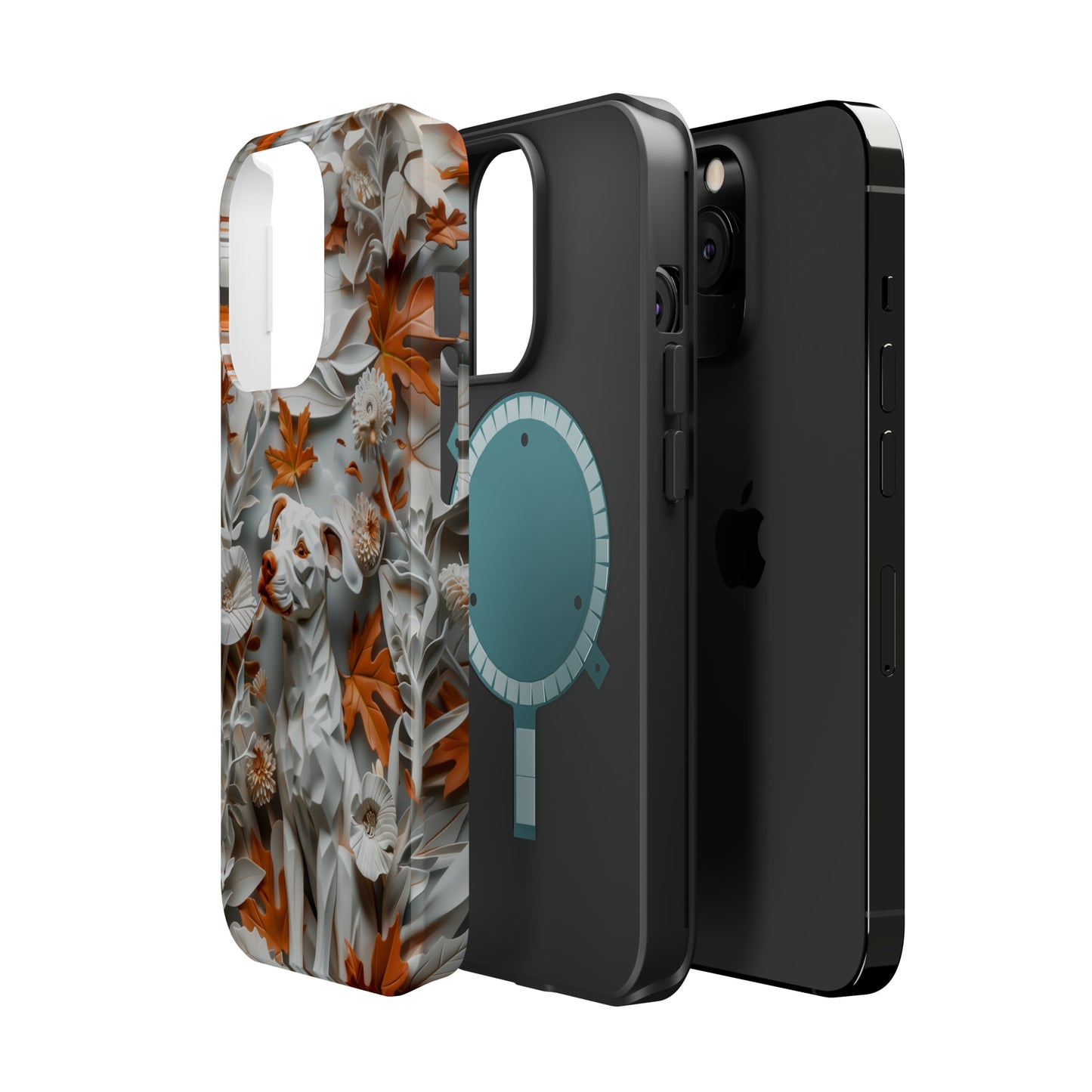 MagSafe Tough Case - Dog and Leaves Paper Sculpture Design Dog iPhone Case - Pets on Merch