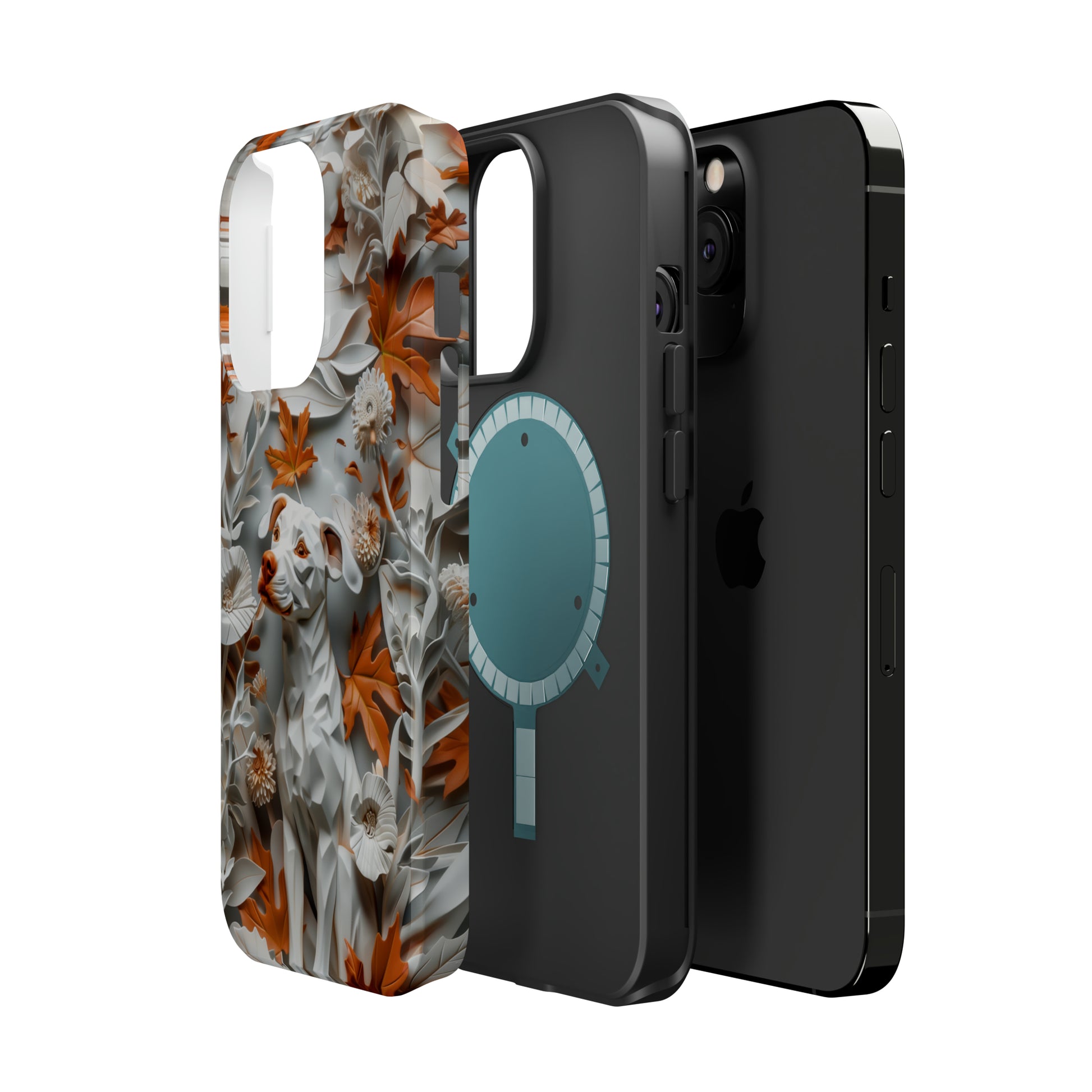 MagSafe Tough Case - Dog and Leaves Paper Sculpture Design Dog iPhone Case - Pets on Merch
