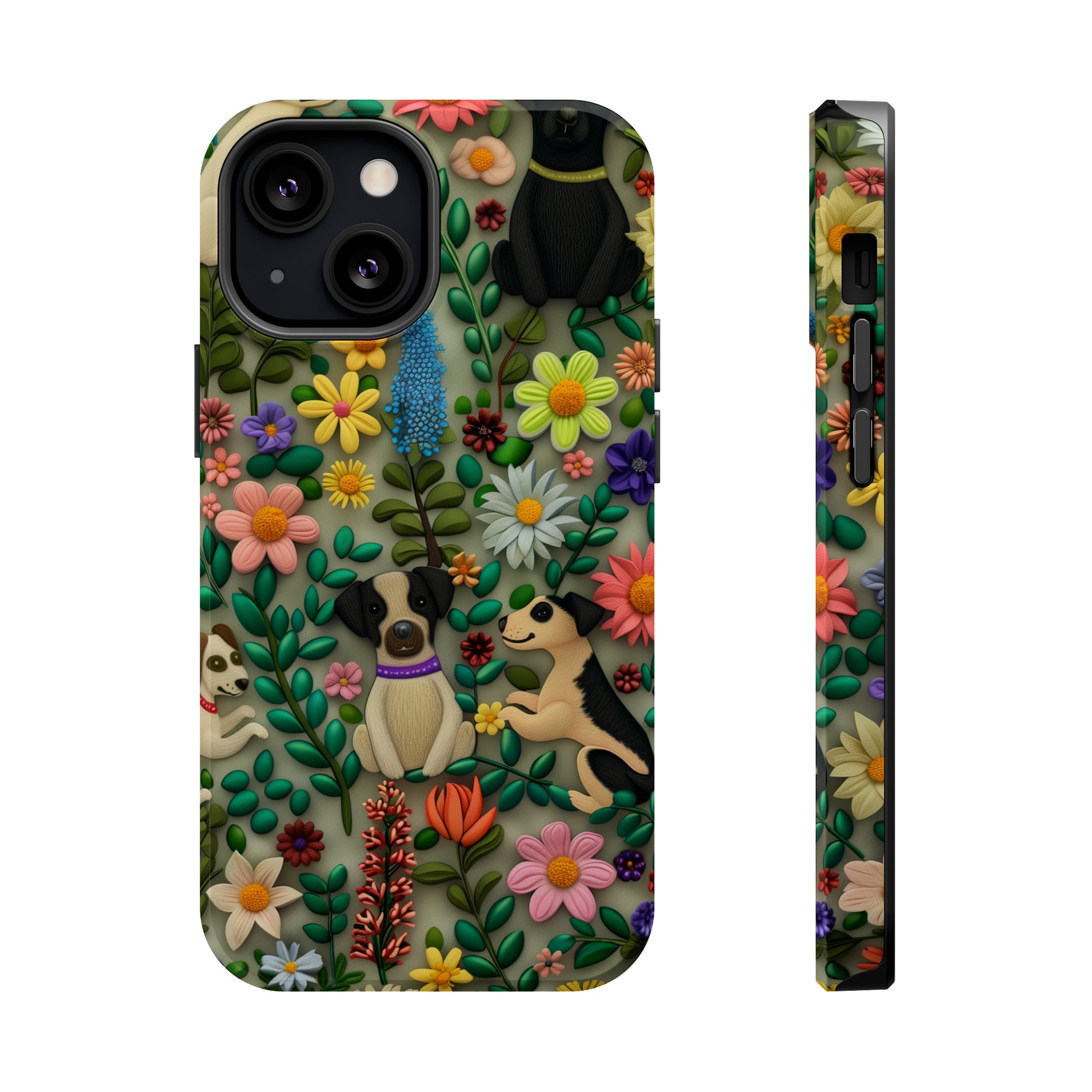 MagSafe Tough Case - Dogs and Flowers Whimsical Colorful Design Dog iPhone Case - Pets on Merch