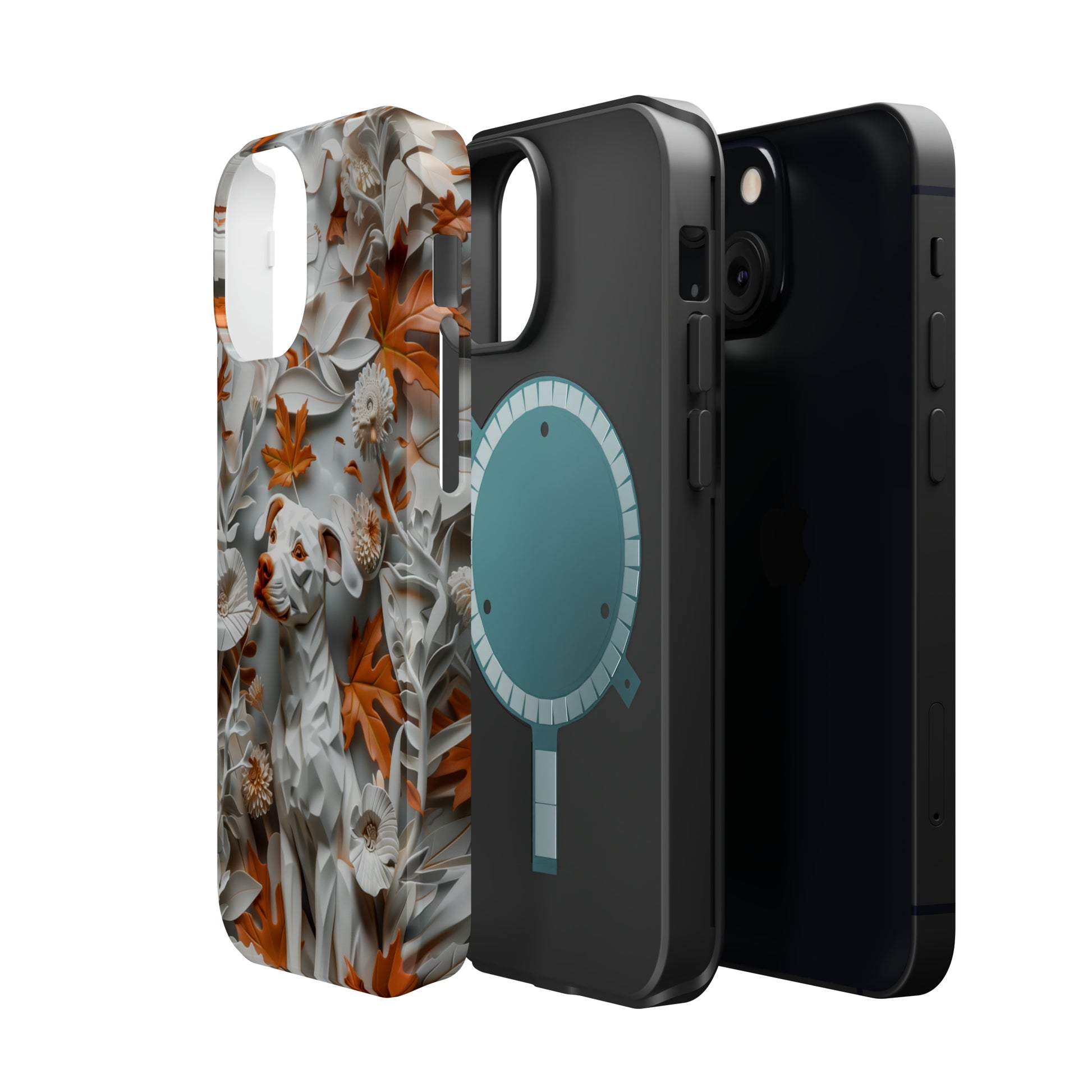 MagSafe Tough Case - Dog and Leaves Paper Sculpture Design Dog iPhone Case - Pets on Merch