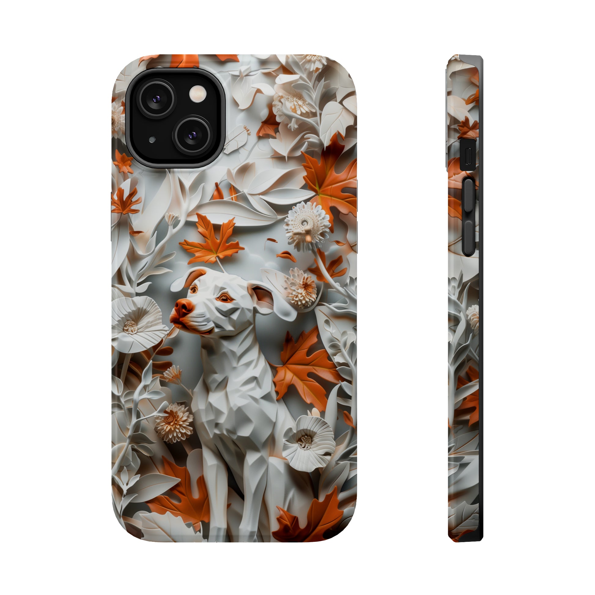MagSafe Tough Case - Dog and Leaves Paper Sculpture Design Dog iPhone Case - Pets on Merch