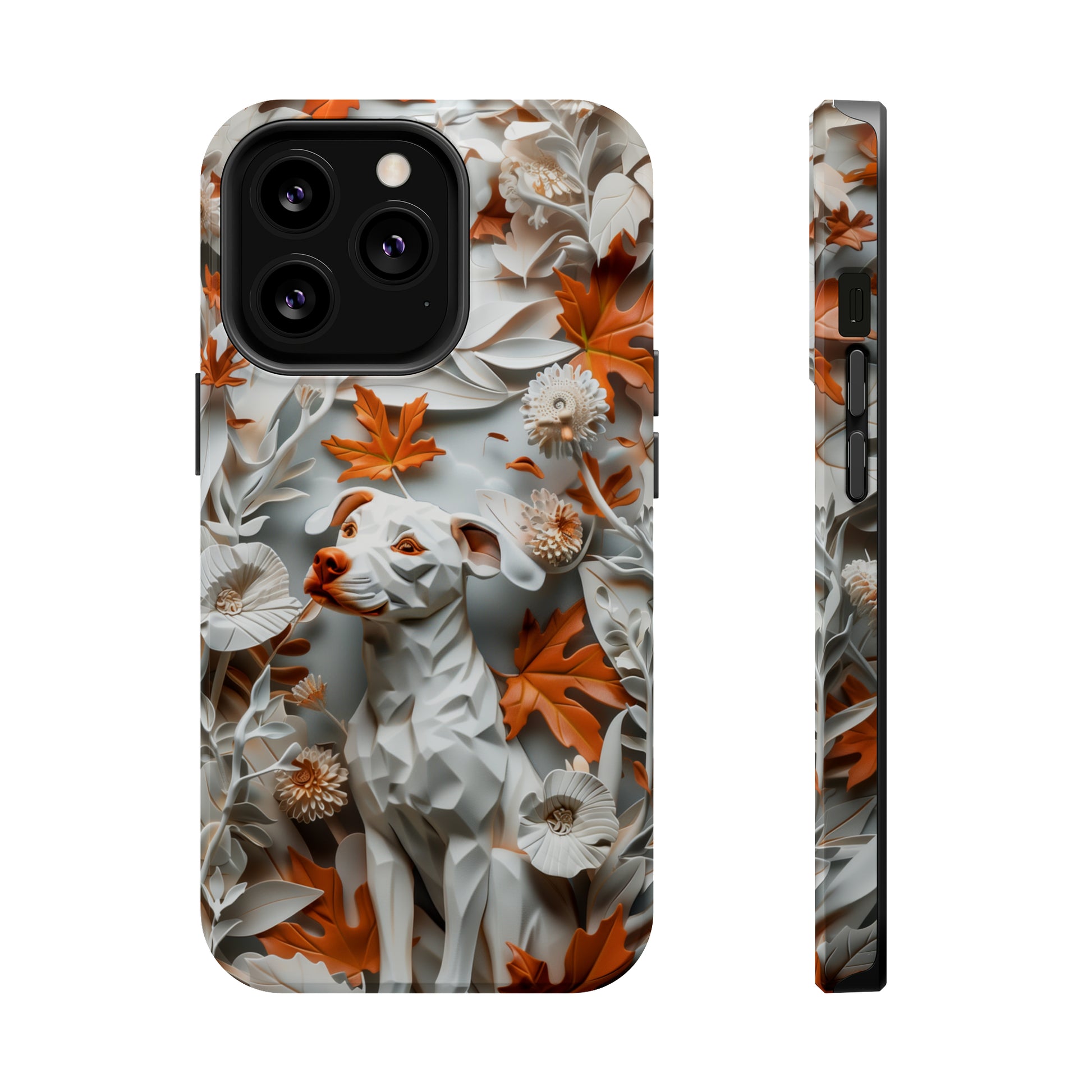 MagSafe Tough Case - Dog and Leaves Paper Sculpture Design Dog iPhone Case - Pets on Merch