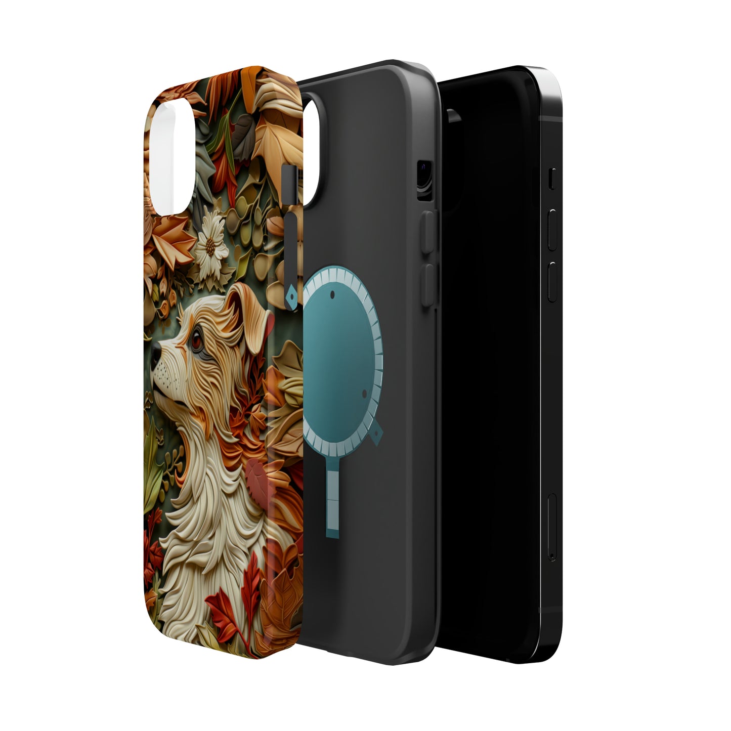 MagSafe Tough Case - Dog and Leaves Wood Carving Design Dog iPhone Case - Pets on Merch