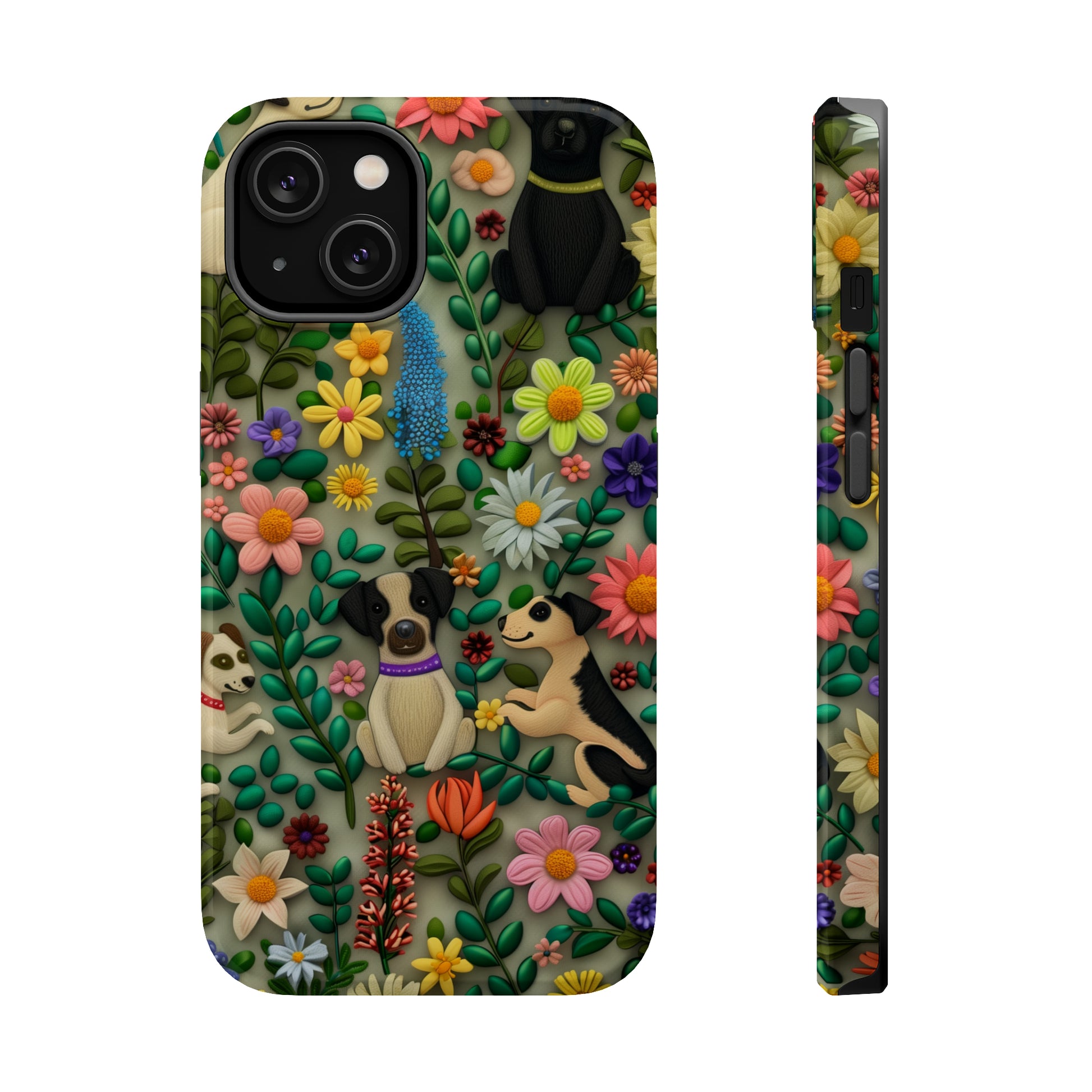 MagSafe Tough Case - Dogs and Flowers Whimsical Colorful Design Dog iPhone Case - Pets on Merch
