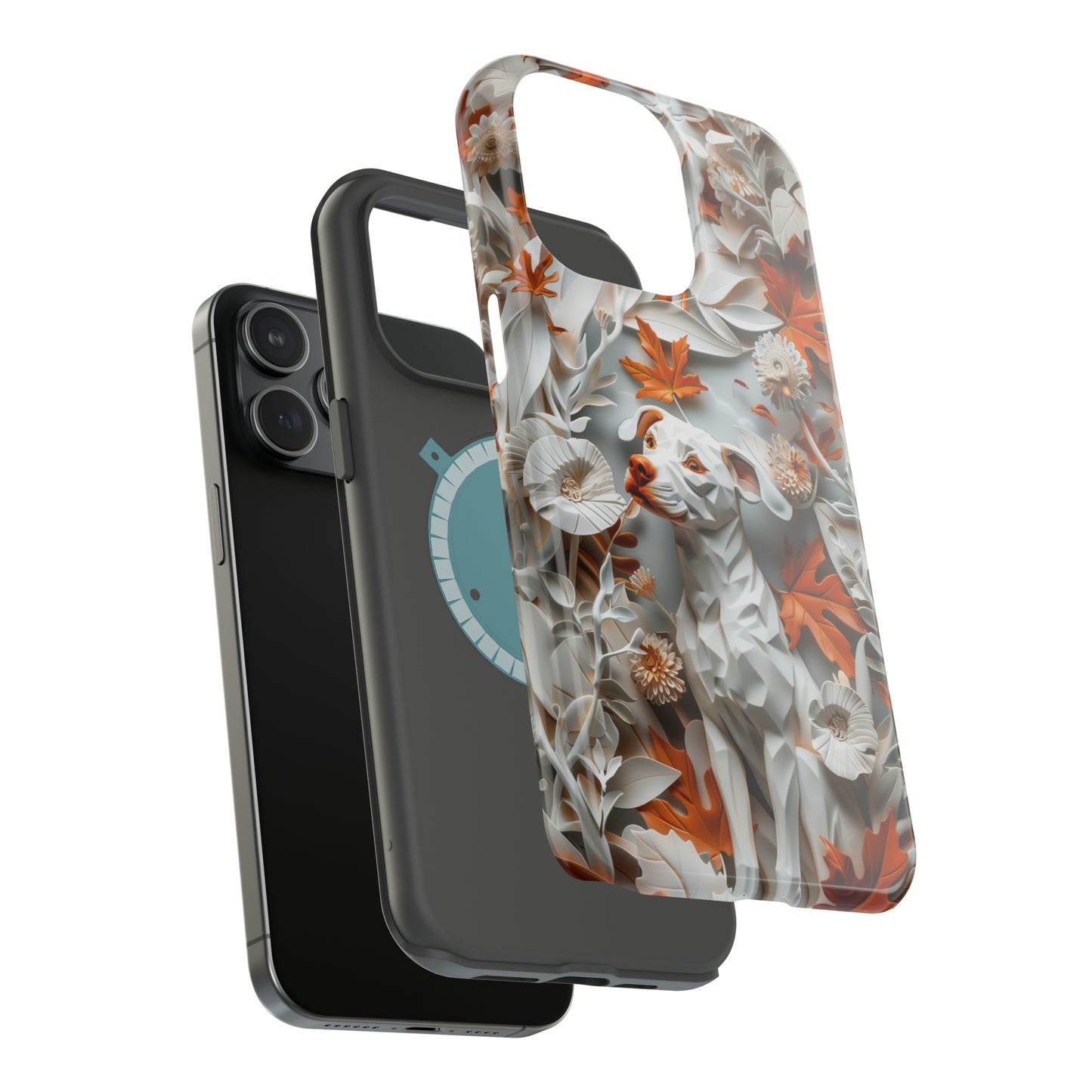 MagSafe Tough Case - Dog and Leaves Paper Sculpture Design Dog iPhone Case - Pets on Merch