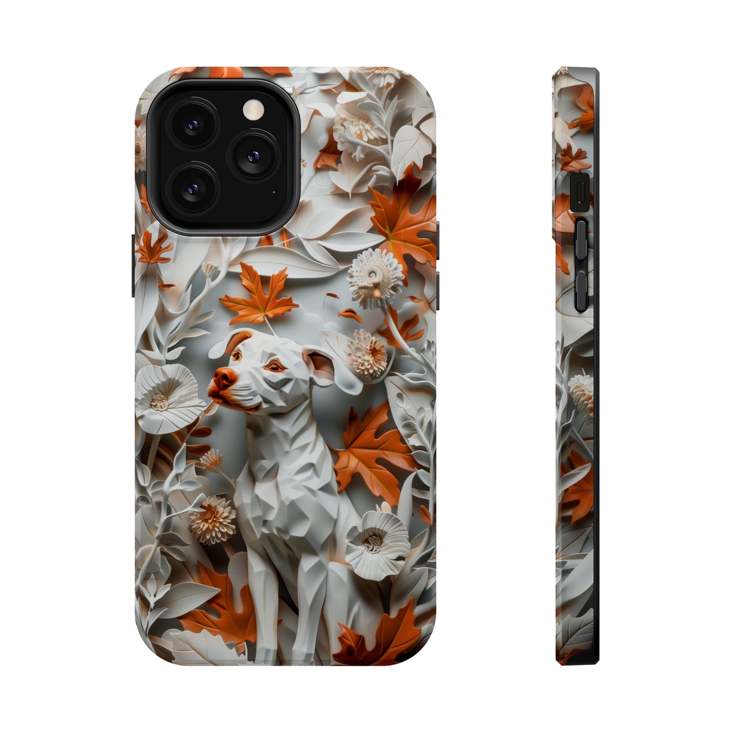 MagSafe Tough Case - Dog and Leaves Paper Sculpture Design Dog iPhone Case - Pets on Merch