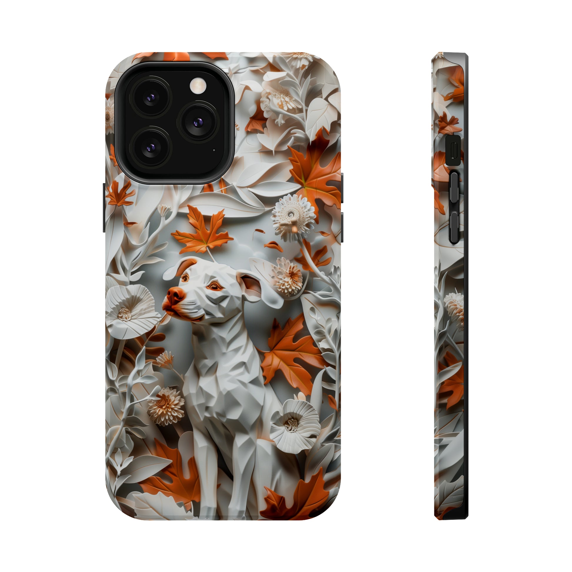 MagSafe Tough Case - Dog and Leaves Paper Sculpture Design Dog iPhone Case - Pets on Merch