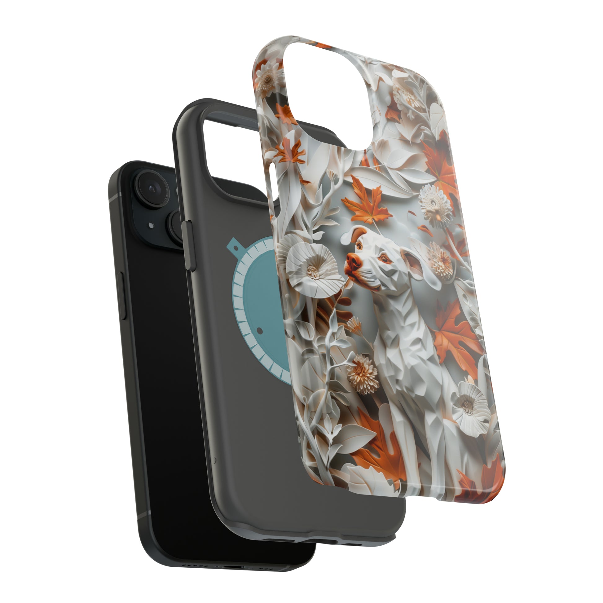 MagSafe Tough Case - Dog and Leaves Paper Sculpture Design Dog iPhone Case - Pets on Merch