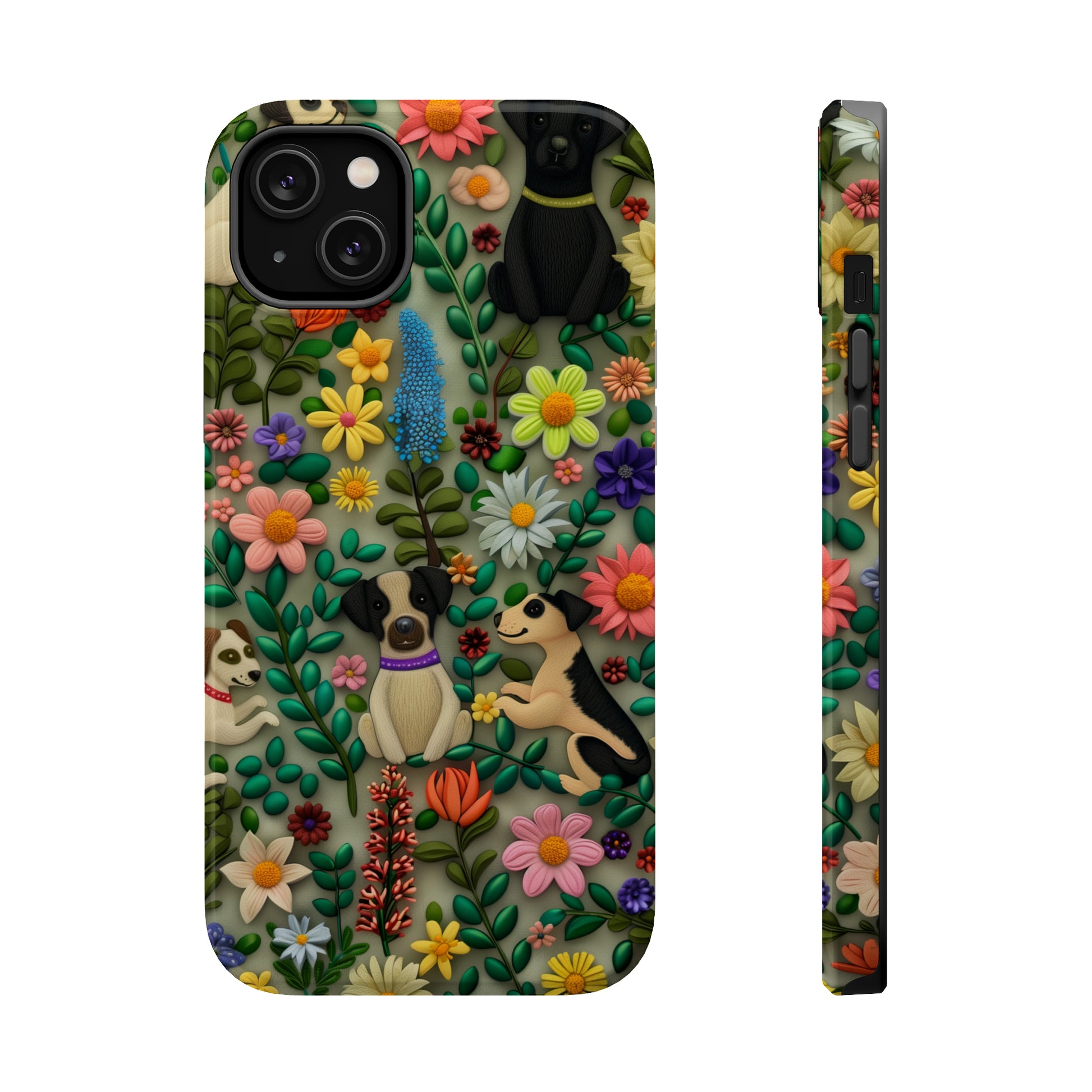 MagSafe Tough Case - Dogs and Flowers Whimsical Colorful Design Dog iPhone Case - Pets on Merch