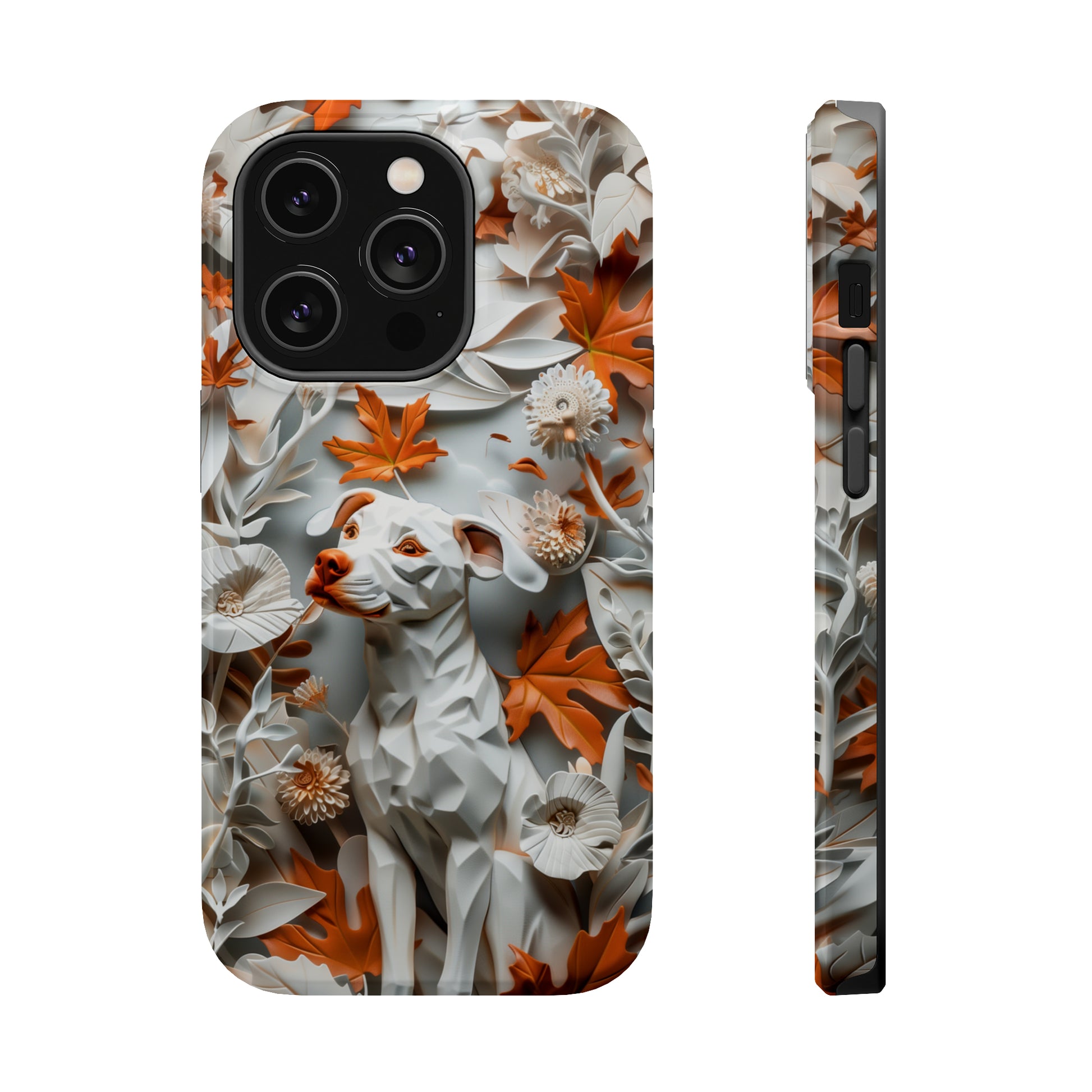 MagSafe Tough Case - Dog and Leaves Paper Sculpture Design Dog iPhone Case - Pets on Merch