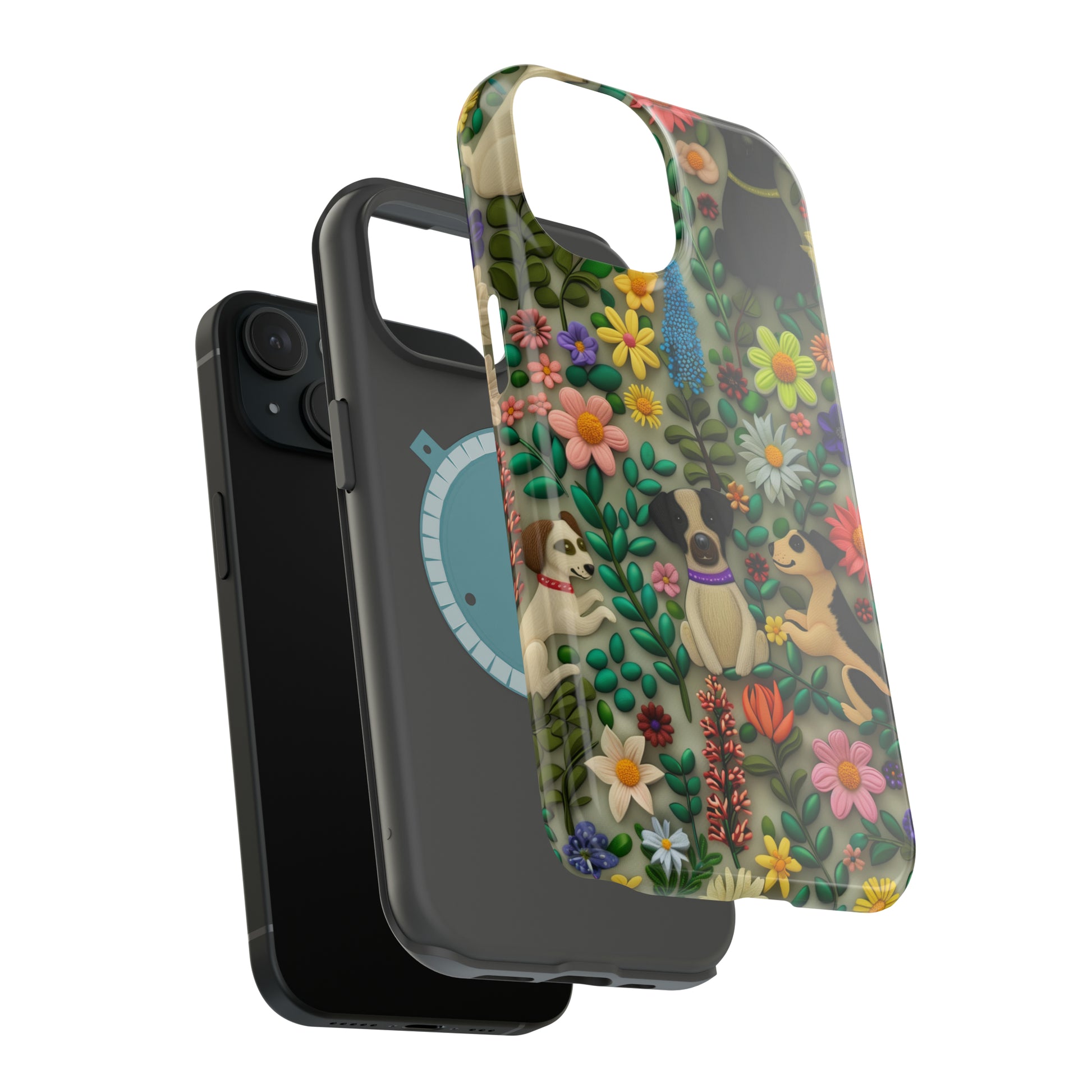 MagSafe Tough Case - Dogs and Flowers Whimsical Colorful Design Dog iPhone Case - Pets on Merch