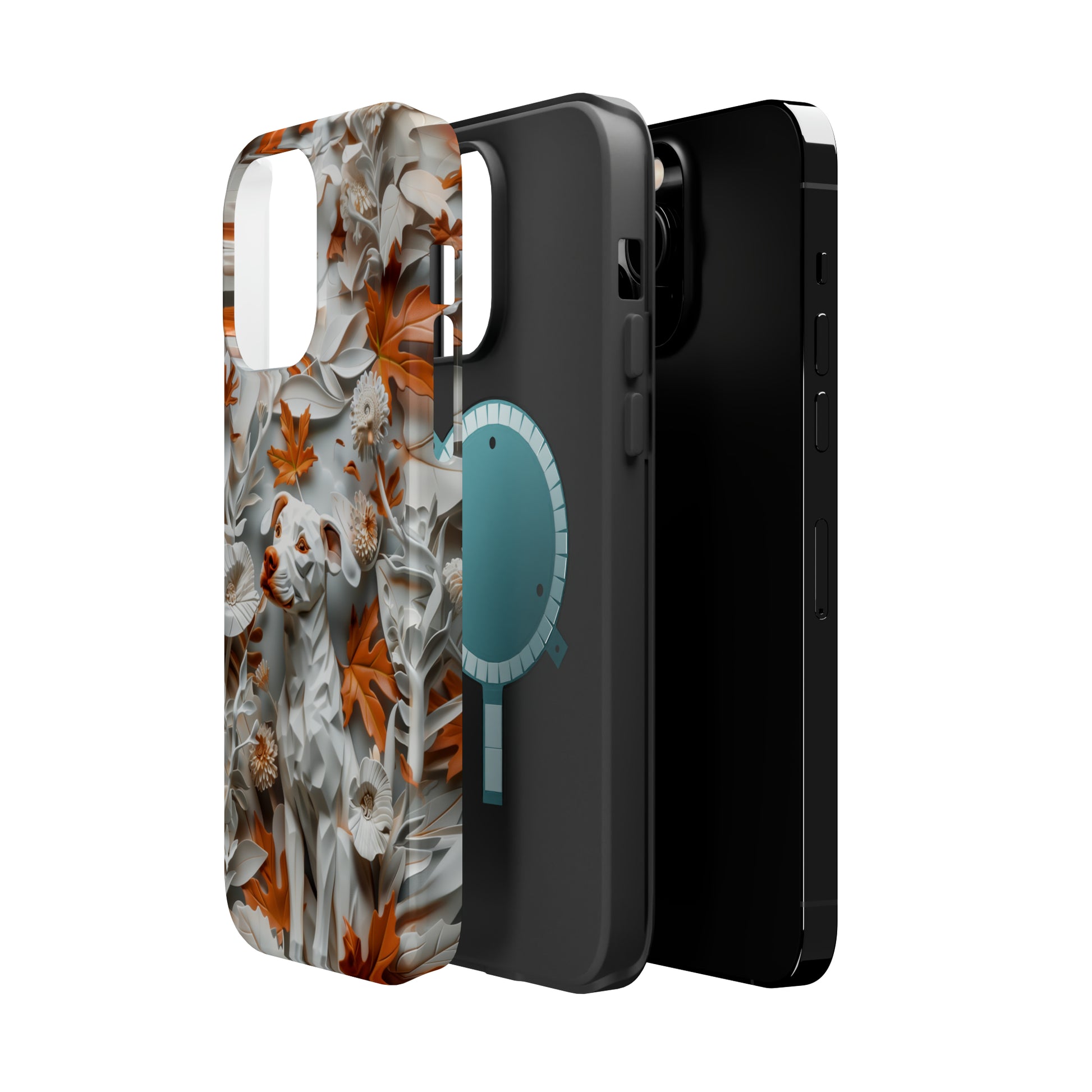 MagSafe Tough Case - Dog and Leaves Paper Sculpture Design Dog iPhone Case - Pets on Merch