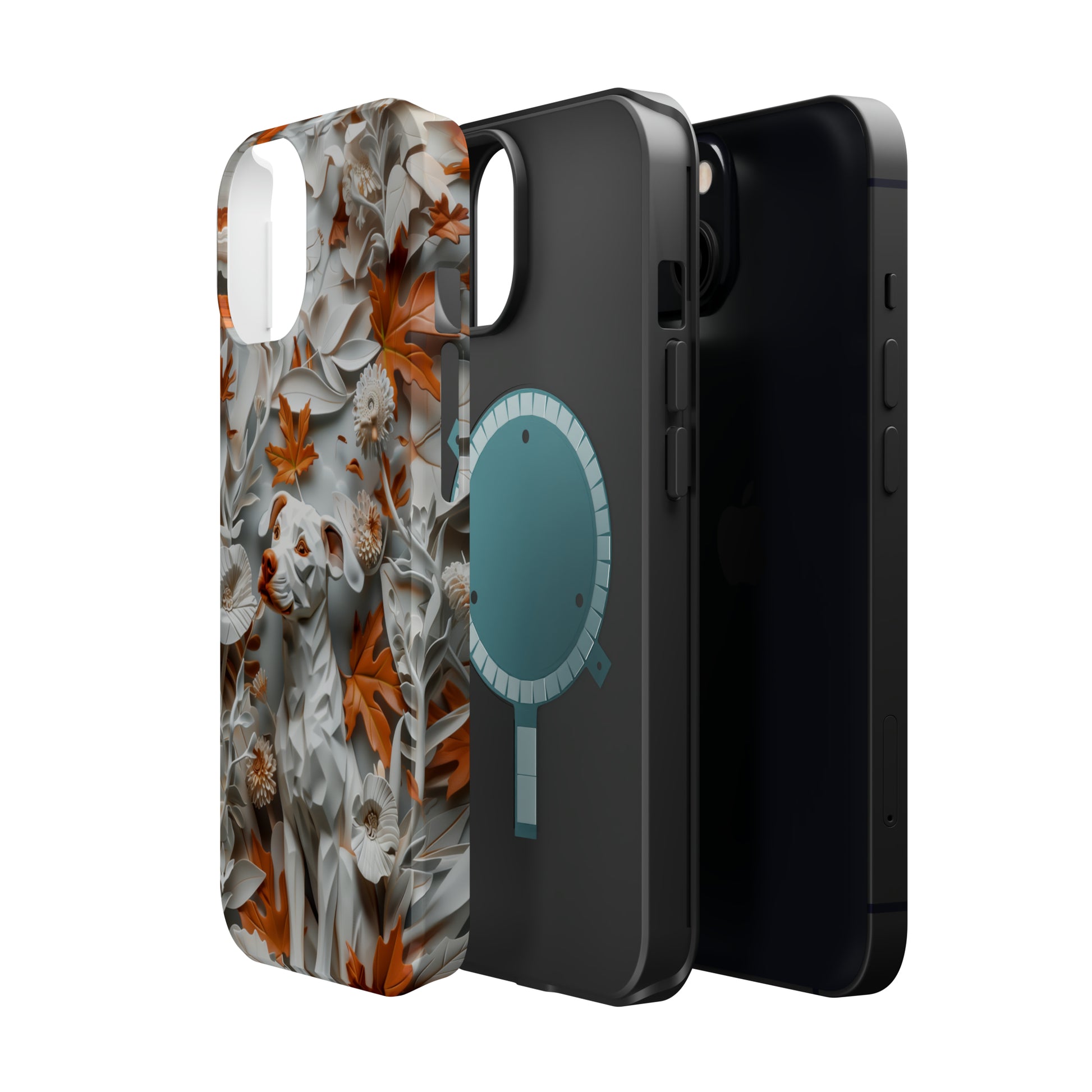 MagSafe Tough Case - Dog and Leaves Paper Sculpture Design Dog iPhone Case - Pets on Merch