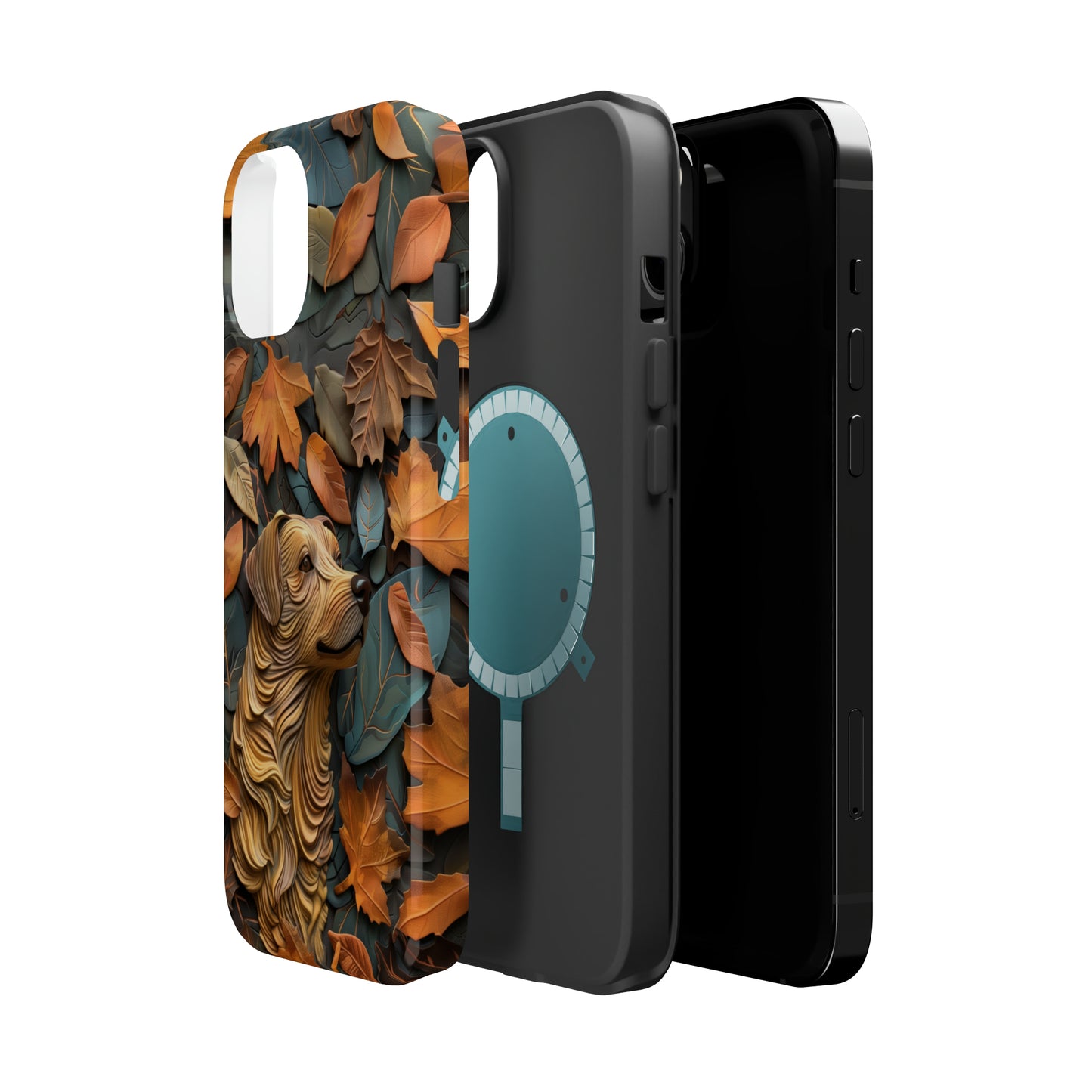 MagSafe Tough Case - Dog and Autumn Leaves Wood Carving Design Dog iPhone Case - Pets on Merch