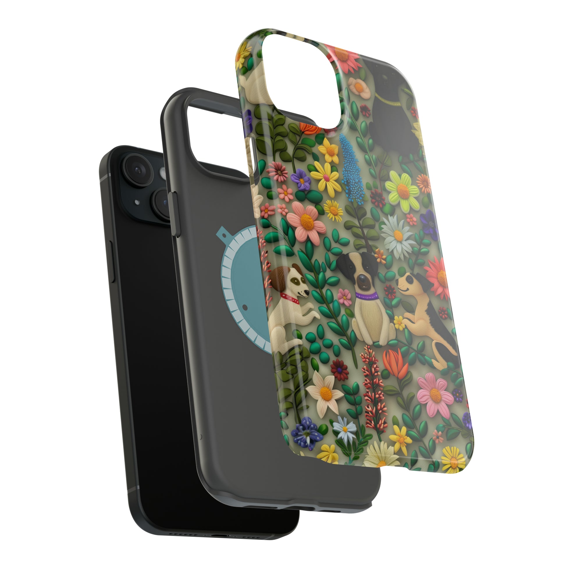 MagSafe Tough Case - Dogs and Flowers Whimsical Colorful Design Dog iPhone Case - Pets on Merch