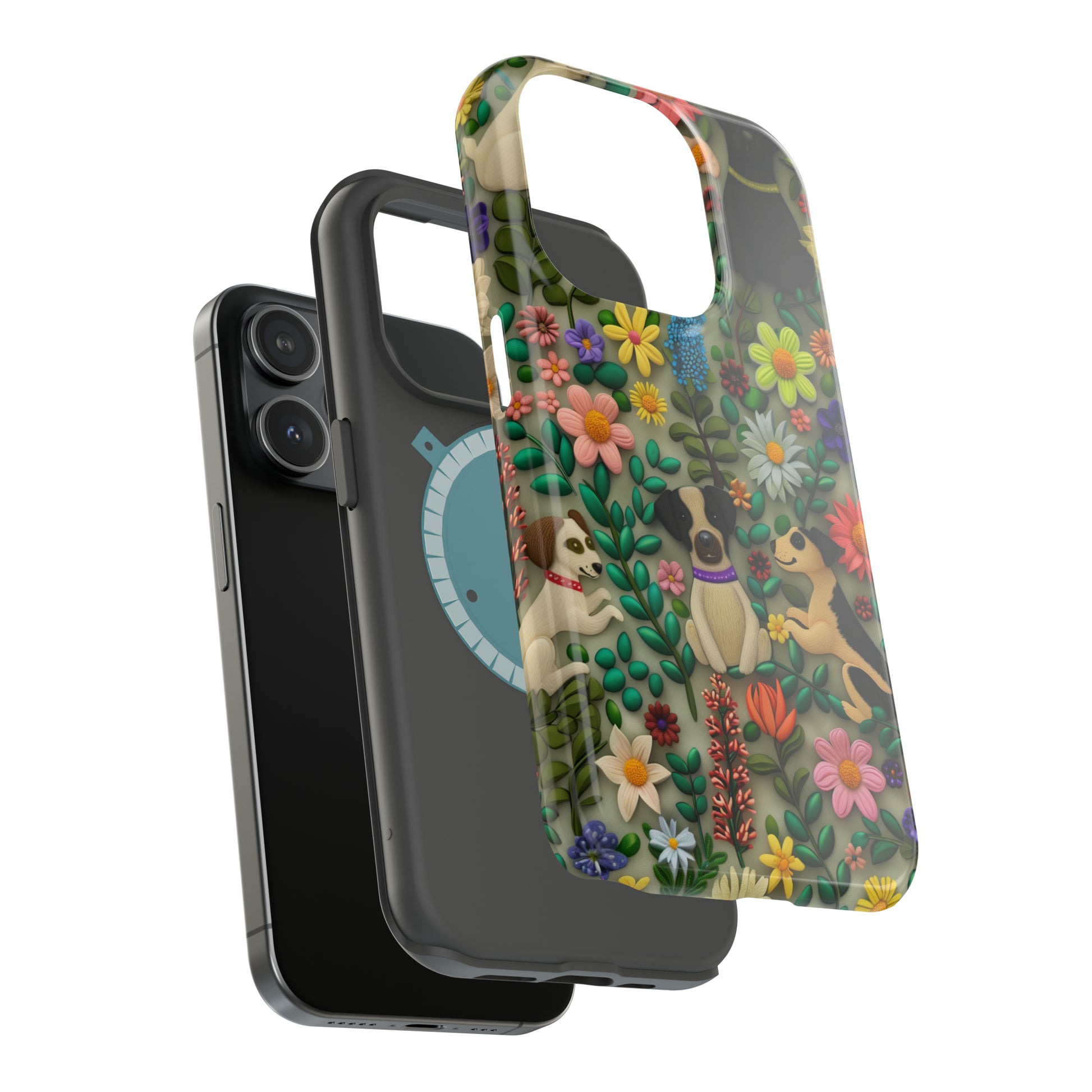 MagSafe Tough Case - Dogs and Flowers Whimsical Colorful Design Dog iPhone Case - Pets on Merch