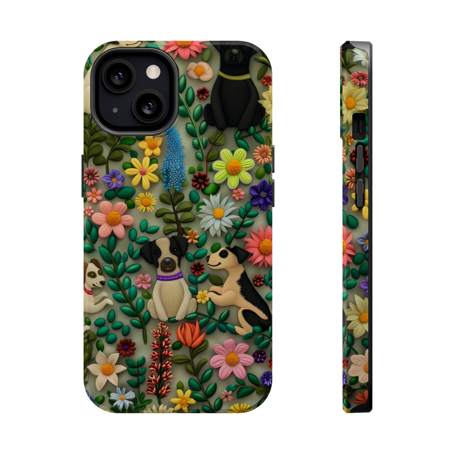 MagSafe Tough Case - Dogs and Flowers Whimsical Colorful Design Dog iPhone Case - Pets on Merch