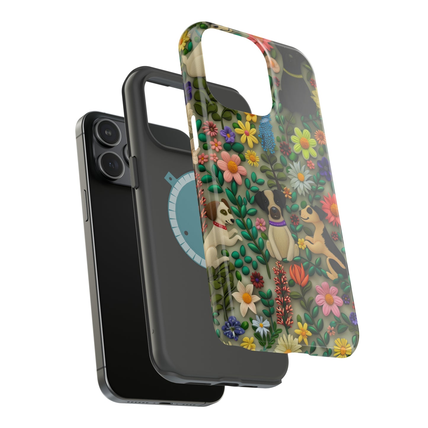 MagSafe Tough Case - Dogs and Flowers Whimsical Colorful Design Dog iPhone Case - Pets on Merch