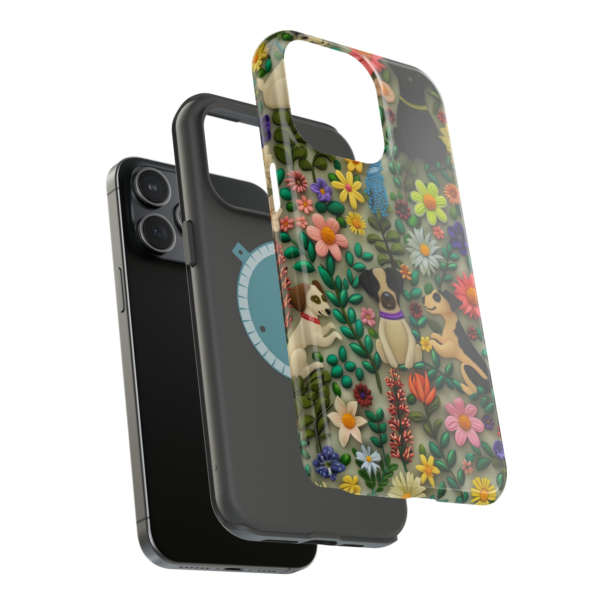 MagSafe Tough Case - Dogs and Flowers Whimsical Colorful Design Dog iPhone Case - Pets on Merch