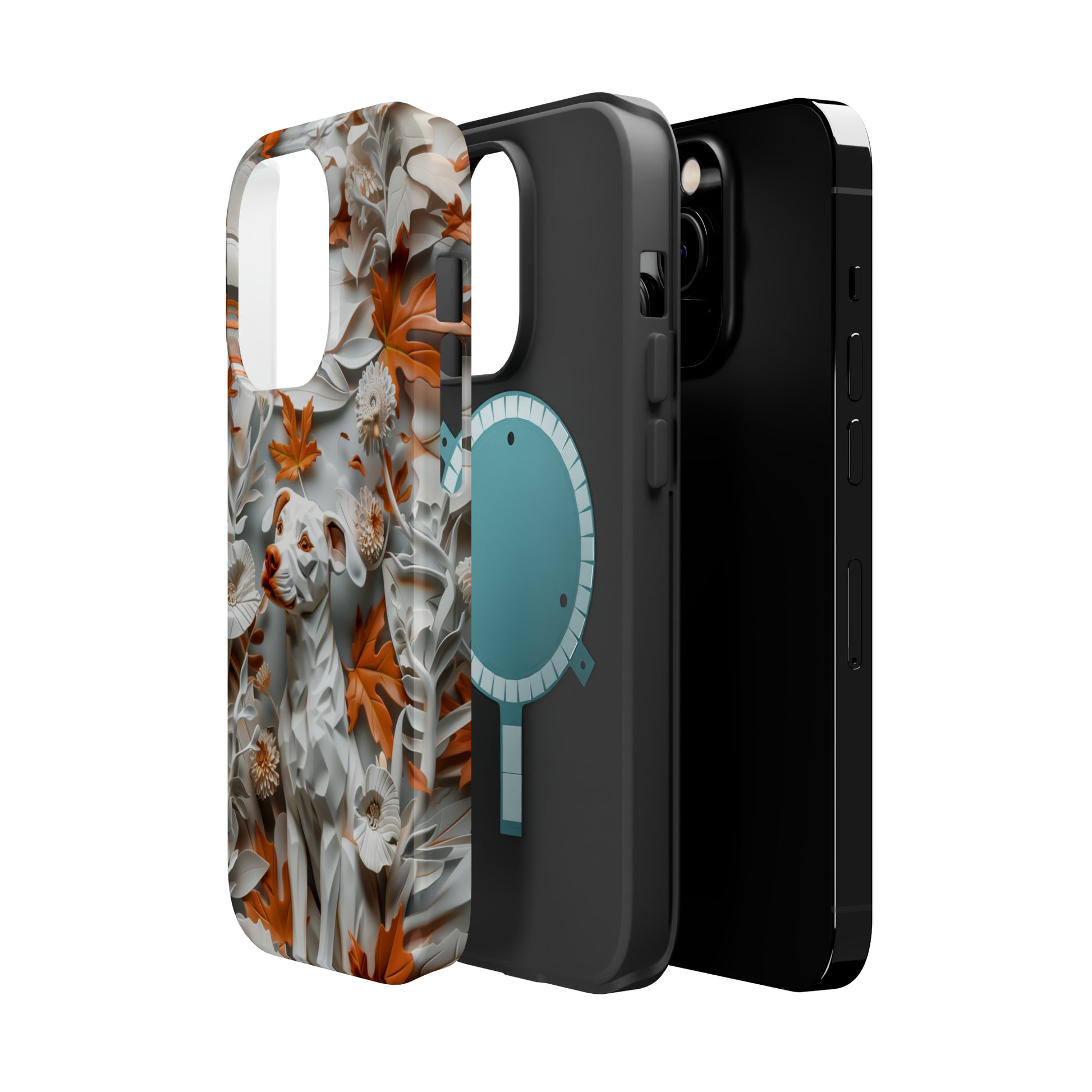 MagSafe Tough Case - Dog and Leaves Paper Sculpture Design Dog iPhone Case - Pets on Merch
