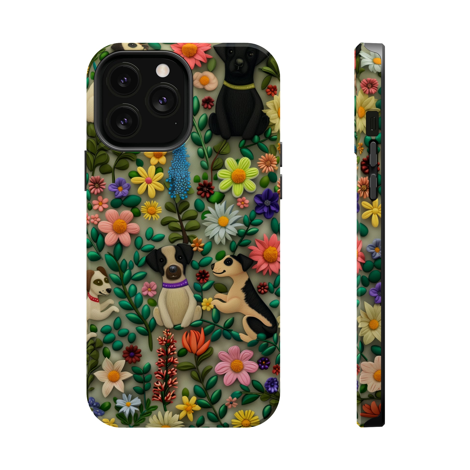 MagSafe Tough Case - Dogs and Flowers Whimsical Colorful Design Dog iPhone Case - Pets on Merch