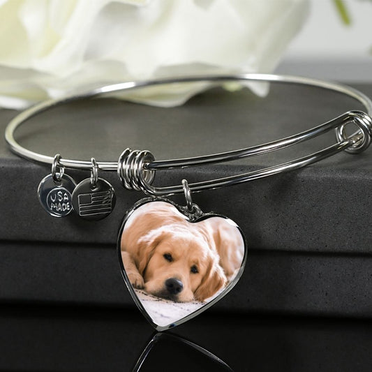 Personalized Pet Photo Bangle Bracelet | Heart Charm